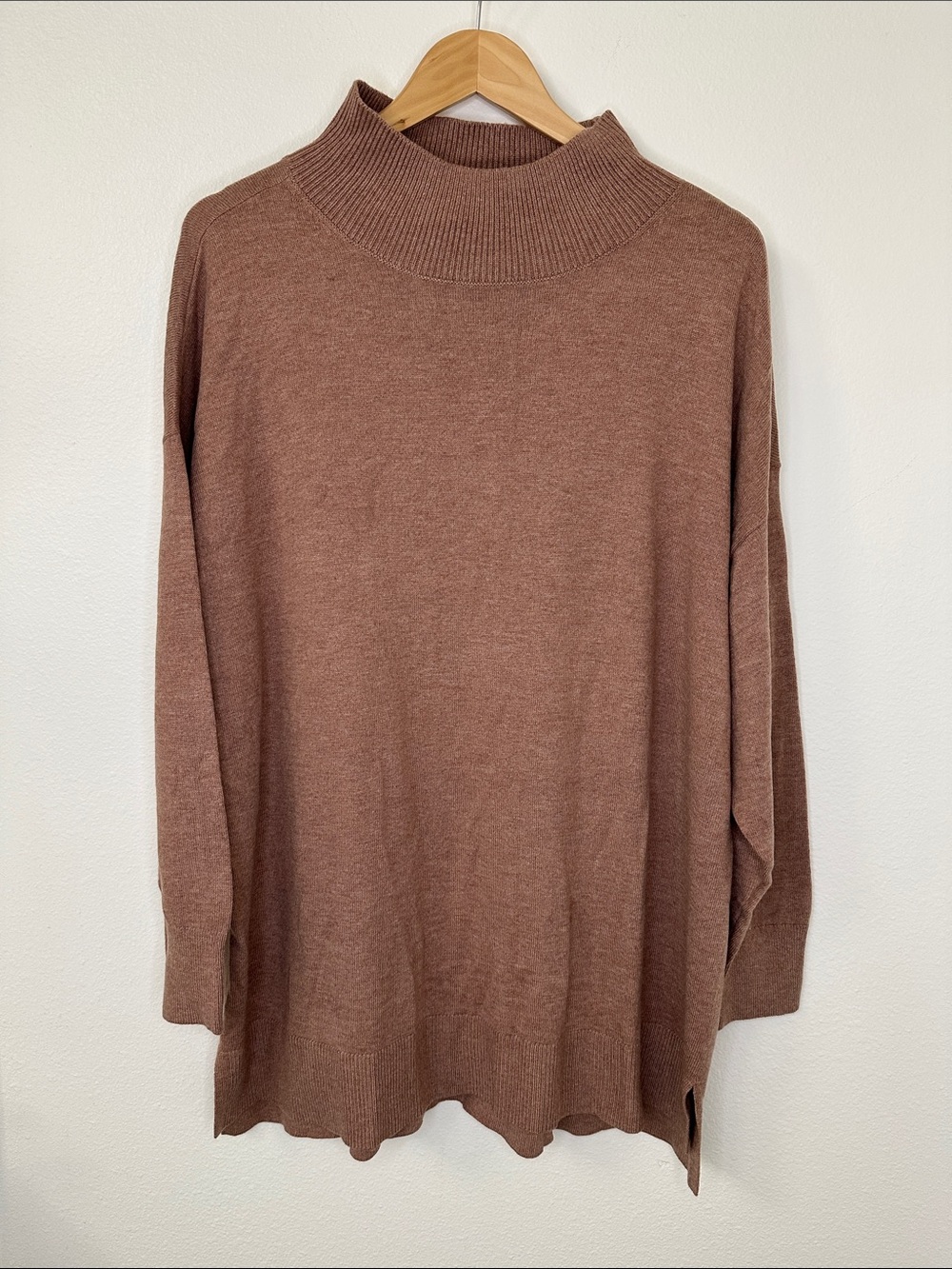 Talbots Plus 20/22 Relaxed Mock Neck Sweater Tunic — Brown Tan Beige Neutral